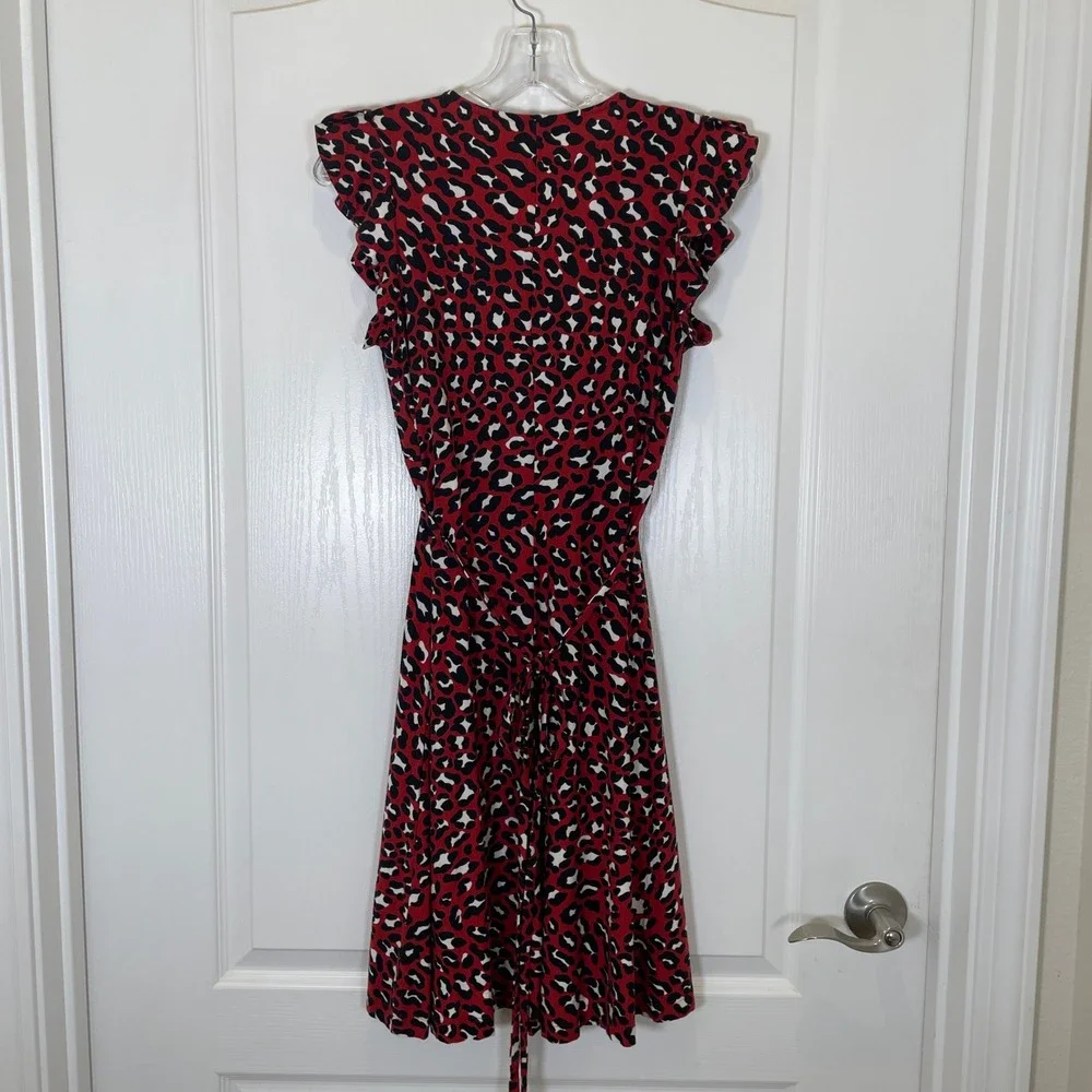 Betsey Johnson Vintage Y2K Dress 2000's Red Leopard Ruffle Sleeve Fit & Flare M‎